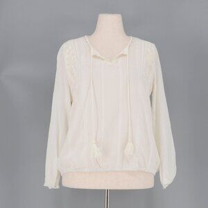 NWT HOUSE OF HARLOW 1960 Ivory Tassels Embroidered Blouse Size L Boho Peasant
